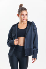 Antrasit Kapüşonlu %100 Pamuklu Fermuarlı Oversize Hırka