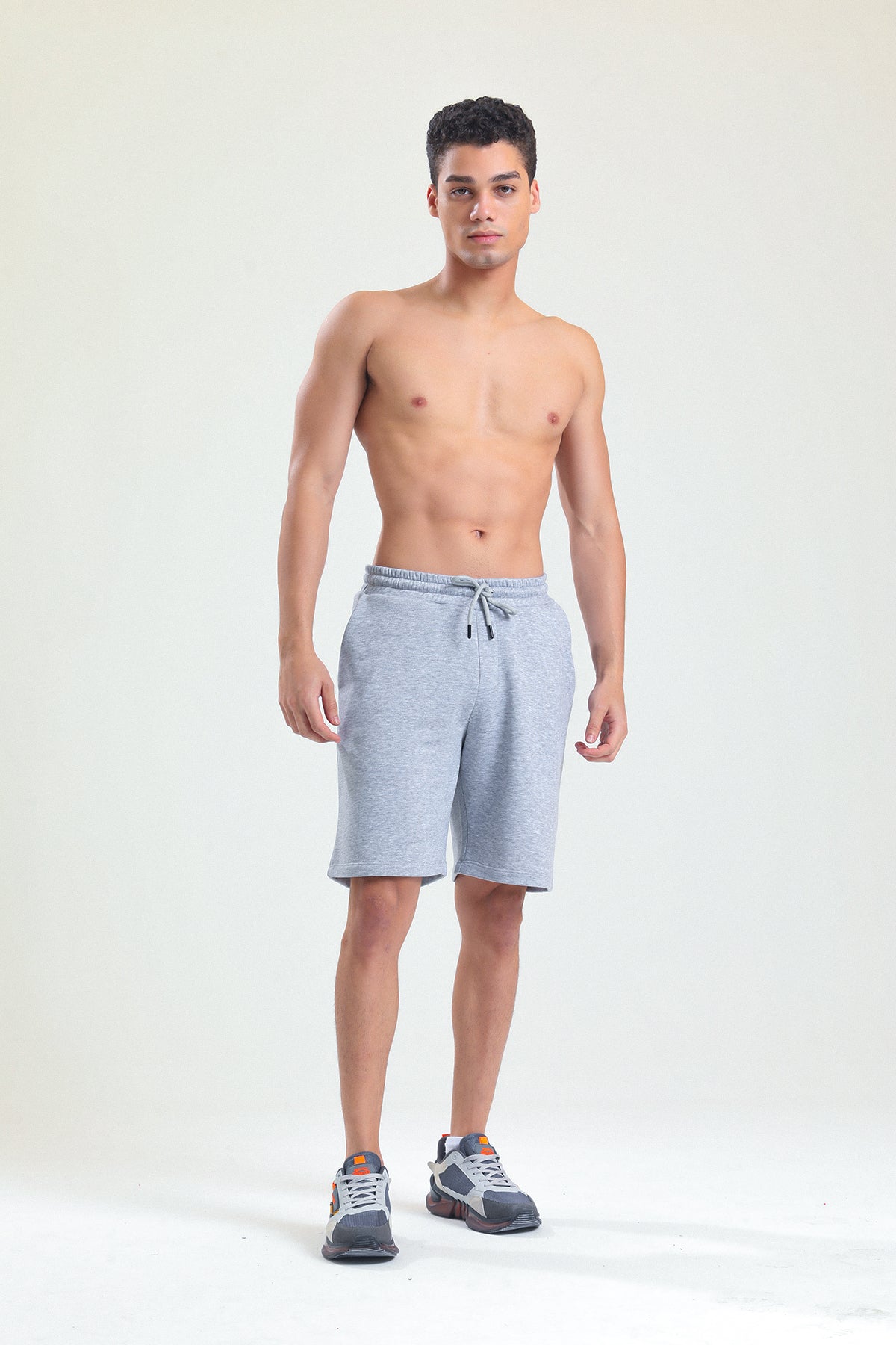 Gri Melanj Normal Kesim Cepli Pamuklu Örme Sweat Şort