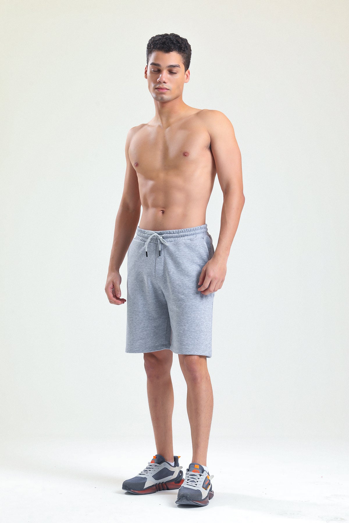 Gri Melanj Normal Kesim Cepli Pamuklu Örme Sweat Şort