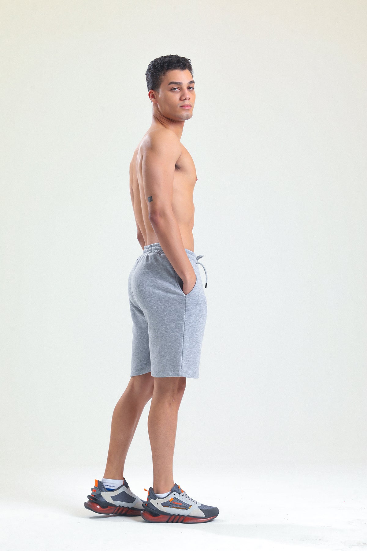 Gri Melanj Normal Kesim Cepli Pamuklu Örme Sweat Şort