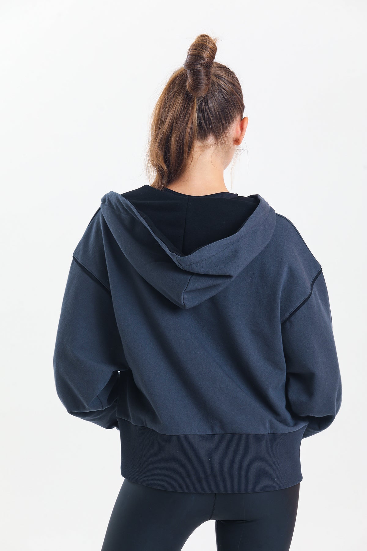 Antrasit Kapüşonlu %100 Pamuklu Fermuarlı Oversize Hırka