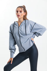 Gri Melanj Kapüşonlu %100 Pamuklu Fermuarlı Oversize Hırka