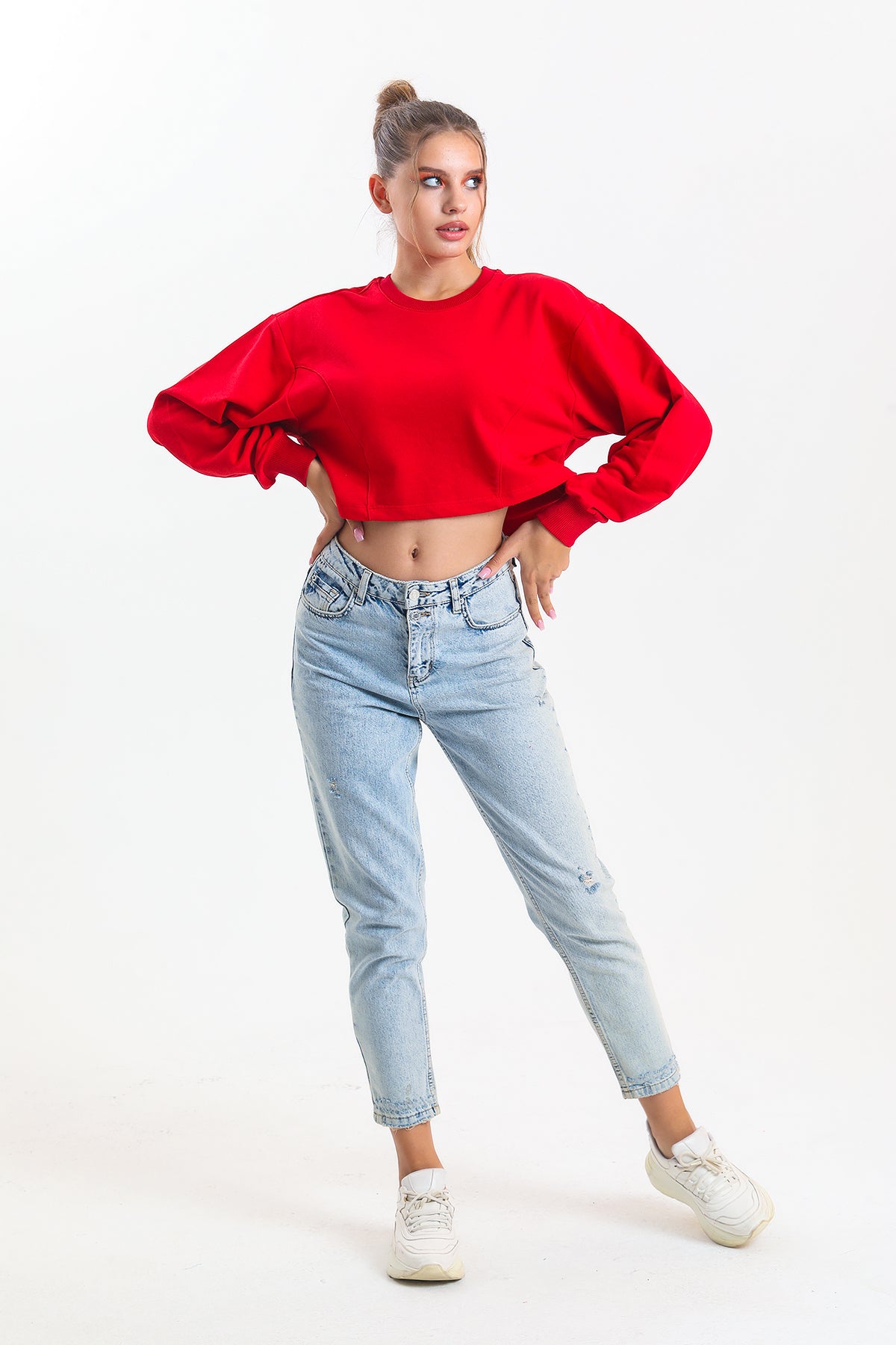 Kırmızı Oversize Crop Sweatshirt