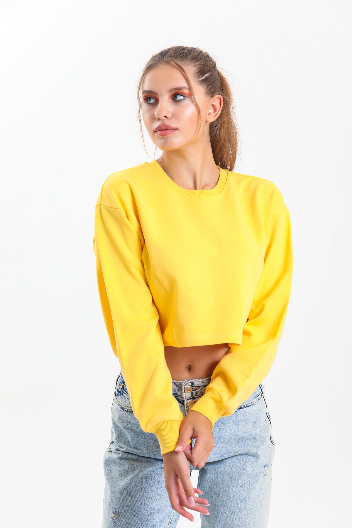 Sarı Oversize Crop Sweatshirt