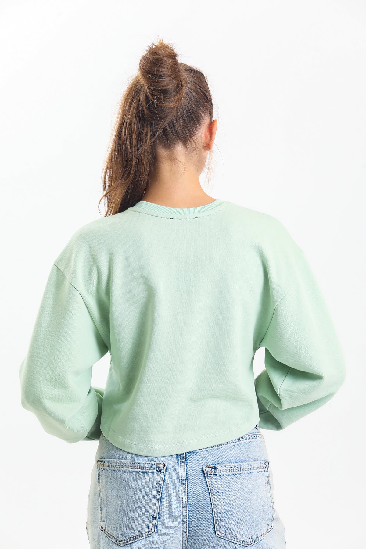 Su Yeşili Oversize Crop Sweatshirt