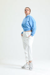 Krem Yüksek Bel Takma Cepli Paçası Lastikli Jogger Eşofman Altı