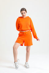 Turuncu Yüksek Bel Pamuklu Basic Rahat Sweat Şort
