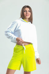 Limon Sarısı Yüksek Bel Pamuklu Basic Rahat Sweat Şort