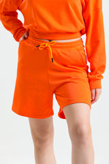 Turuncu Yüksek Bel Pamuklu Basic Rahat Sweat Şort