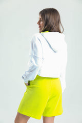 Limon Sarısı Yüksek Bel Pamuklu Basic Rahat Sweat Şort