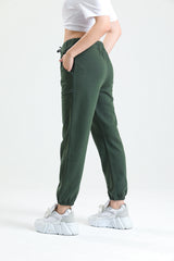 Haki Yüksek Bel Takma Cepli Paçası Lastikli Jogger Eşofman Altı