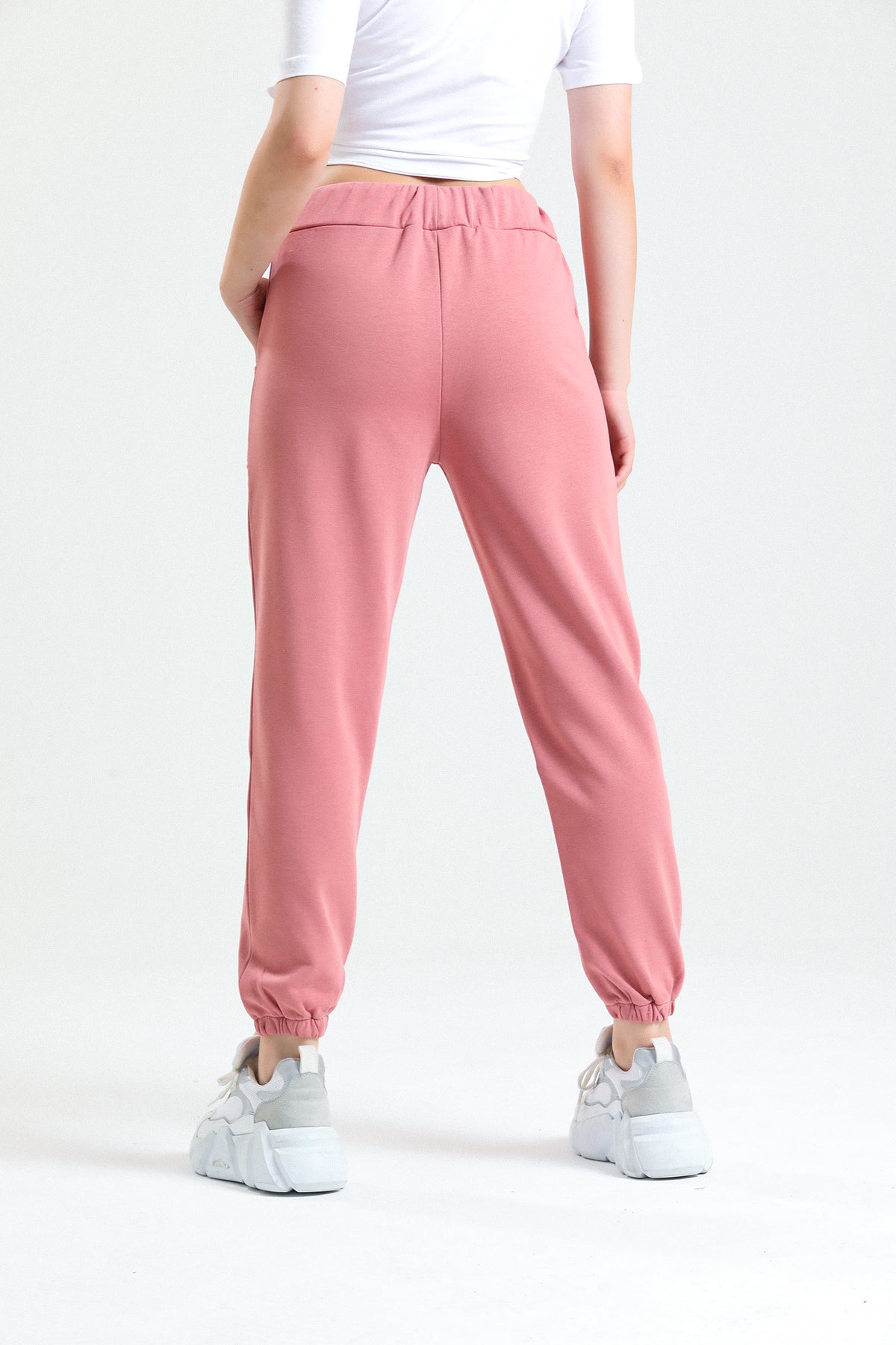 Gül Kurusu Yüksek Bel Takma Cepli Paçası Lastikli Jogger Eşofman Altı
