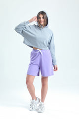 Lila Yüksek Bel Pamuklu Basic Rahat Sweat Şort