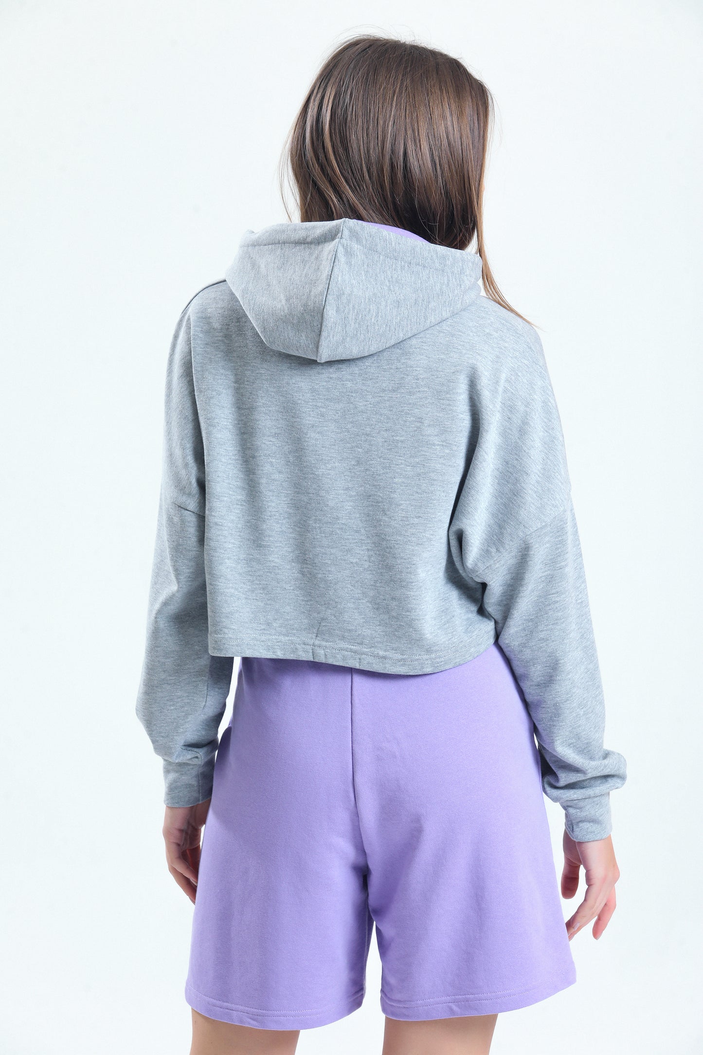 Lila Yüksek Bel Pamuklu Basic Rahat Sweat Şort