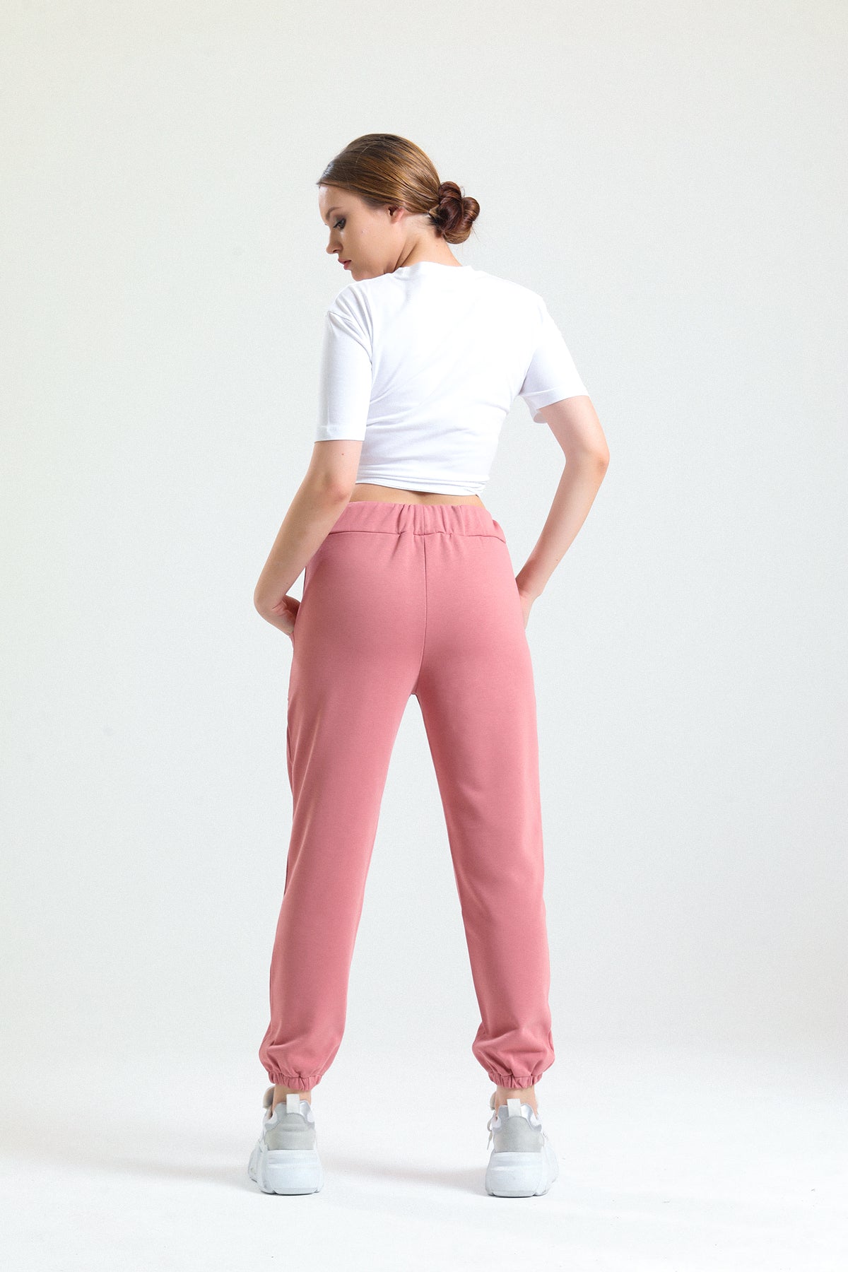 Gül Kurusu Yüksek Bel Takma Cepli Paçası Lastikli Jogger Eşofman Altı