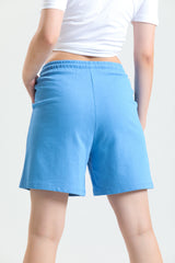 Mavi Yüksek Bel Pamuklu Basic Rahat Sweat Şort
