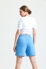 Mavi Yüksek Bel Pamuklu Basic Rahat Sweat Şort