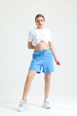 Mavi Yüksek Bel Pamuklu Basic Rahat Sweat Şort