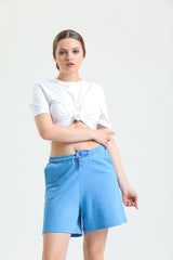 Mavi Yüksek Bel Pamuklu Basic Rahat Sweat Şort