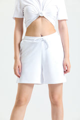 Beyaz Yüksek Bel Pamuklu Basic Rahat Sweat Şort