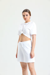 Beyaz Yüksek Bel Pamuklu Basic Rahat Sweat Şort