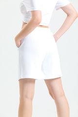 Beyaz Yüksek Bel Pamuklu Basic Rahat Sweat Şort