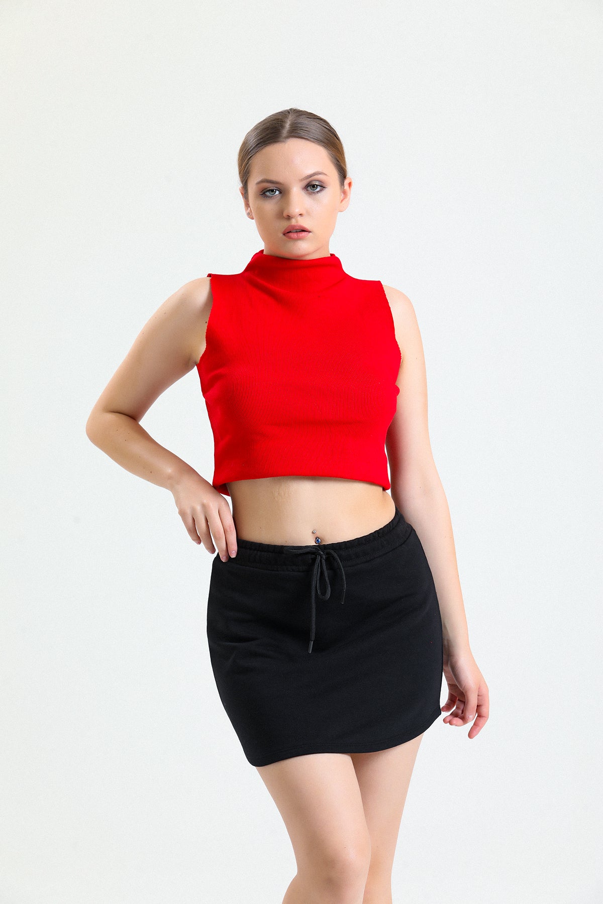 Siyah Mini Spor Rahat Pamuklu Sweat Etek