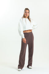 Kahverengi Yüksek Bel Geniş Paça Eşofman Altı
