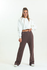 Kahverengi Yüksek Bel Geniş Paça Eşofman Altı