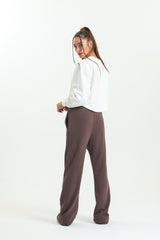 Kahverengi Yüksek Bel Geniş Paça Eşofman Altı