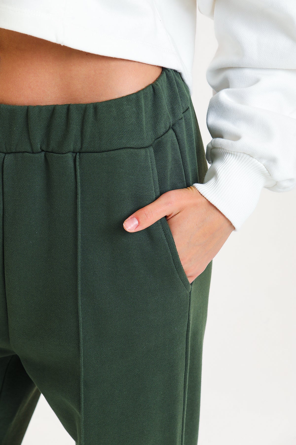 Haki Yüksek Bel Geniş Paça Eşofman Altı