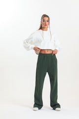 Haki Yüksek Bel Geniş Paça Eşofman Altı