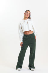 Haki Yüksek Bel Geniş Paça Eşofman Altı