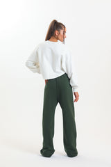 Haki Yüksek Bel Geniş Paça Eşofman Altı