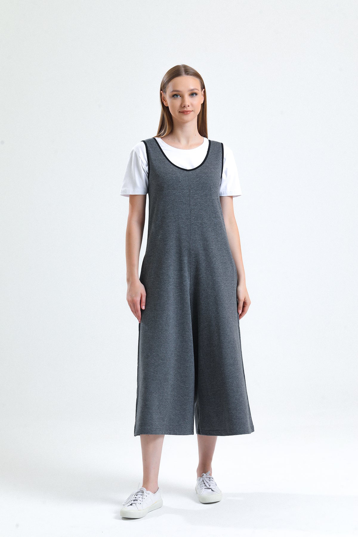 Gri Melanj U Yaka Bol Paça Salopet Tulum