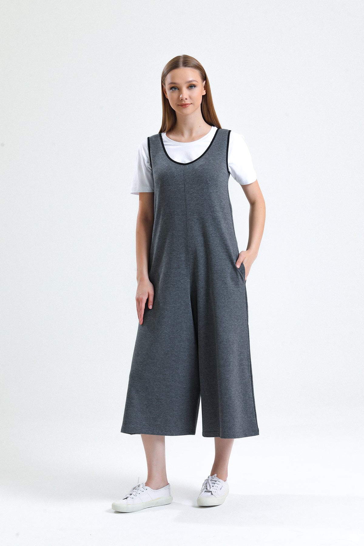 Gri Melanj U Yaka Bol Paça Salopet Tulum