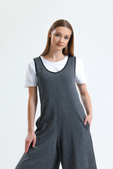 Gri Melanj U Yaka Bol Paça Salopet Tulum