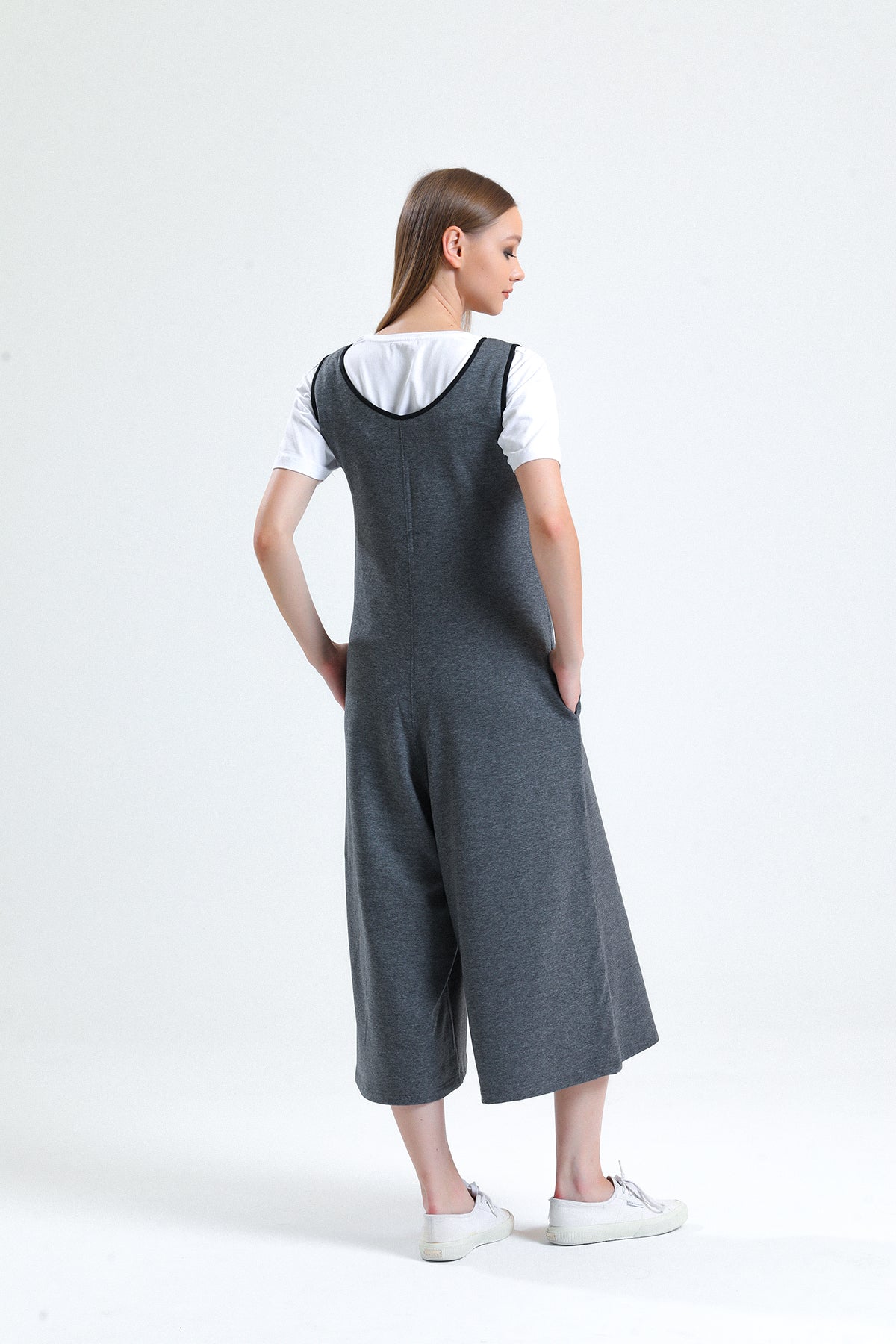 Gri Melanj U Yaka Bol Paça Salopet Tulum