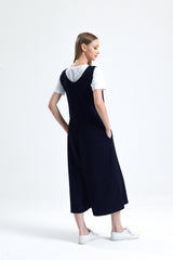 Lacivert U Yaka Bol Paça Salopet Tulum