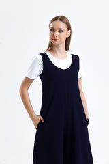 Lacivert U Yaka Bol Paça Salopet Tulum