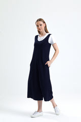 Lacivert U Yaka Bol Paça Salopet Tulum