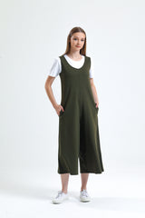 Haki U Yaka Bol Paça Salopet Tulum