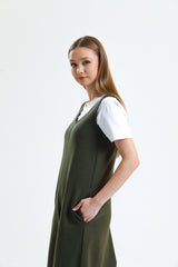 Haki U Yaka Bol Paça Salopet Tulum