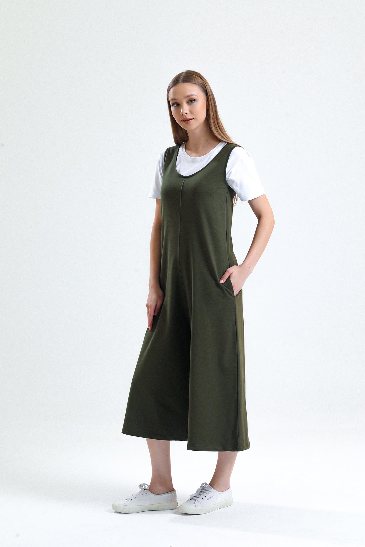 Haki U Yaka Bol Paça Salopet Tulum