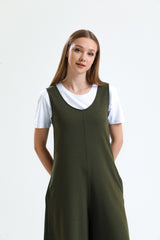 Haki U Yaka Bol Paça Salopet Tulum