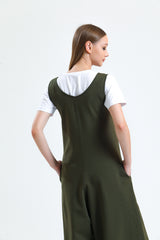 Haki U Yaka Bol Paça Salopet Tulum