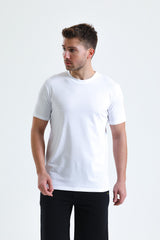 Beyaz Bisiklet Yaka Basic Penye Süprem Örme Tişört