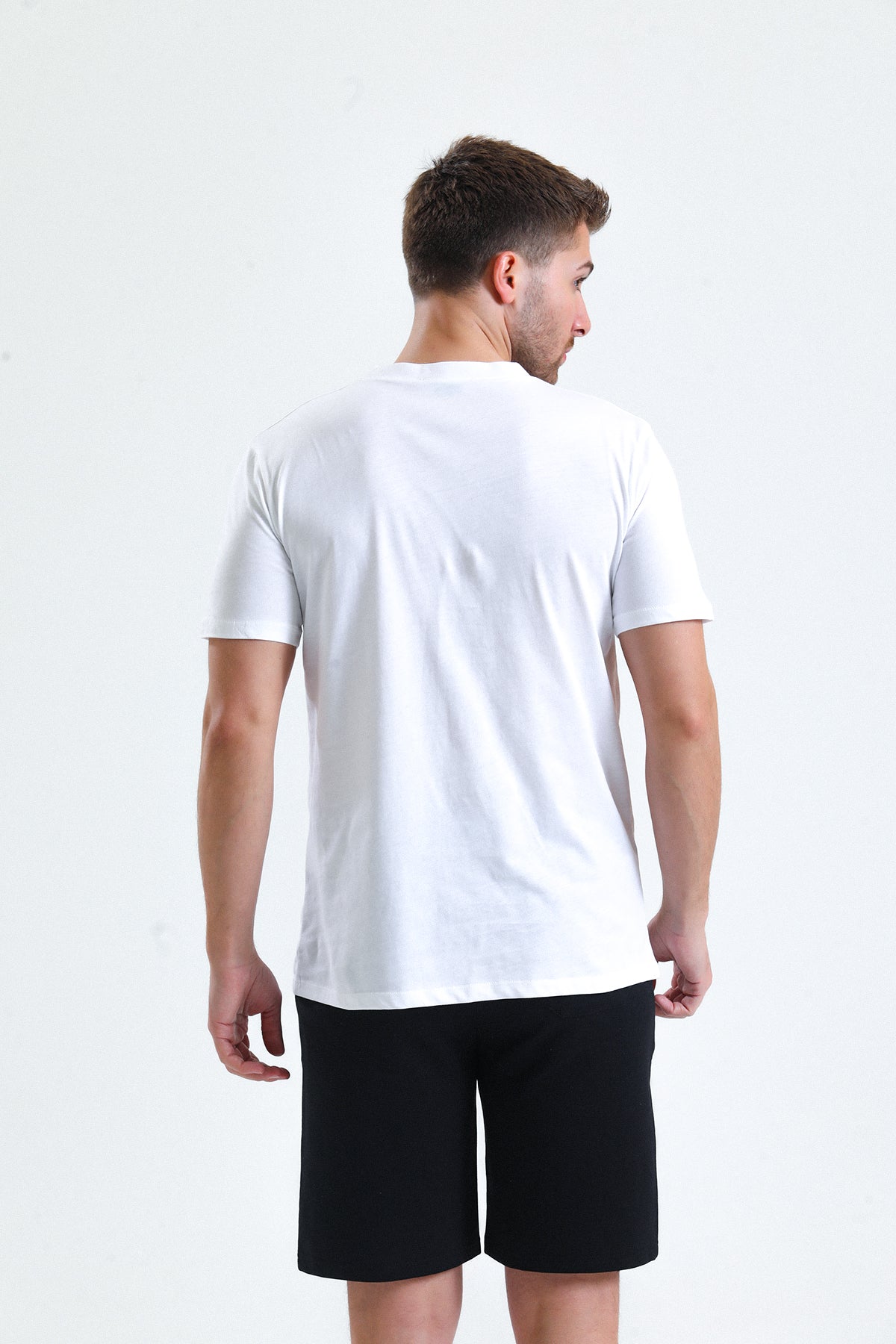 Beyaz Bisiklet Yaka Basic Penye Süprem Örme Tişört