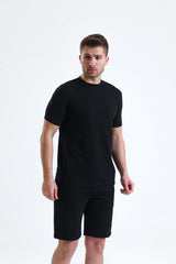 Siyah Normal Kesim Cepli Pamuklu Örme Sweat Şort