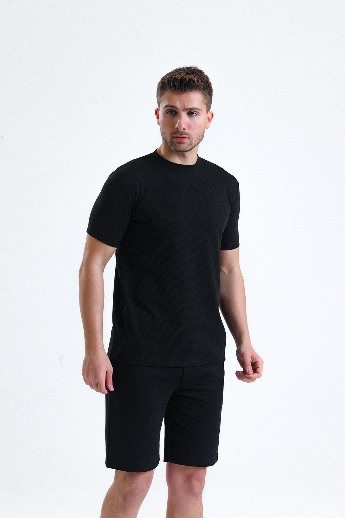 Siyah Normal Kesim Cepli Pamuklu Örme Sweat Şort